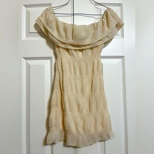Women's Ruffled Cute, Cream Over the Shoulder Mini Dress